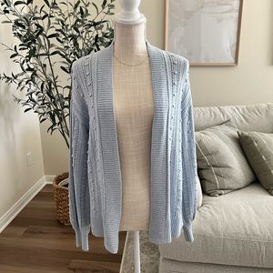 LOFT Blue Cardigan Sweater with Ribbed Knit Design